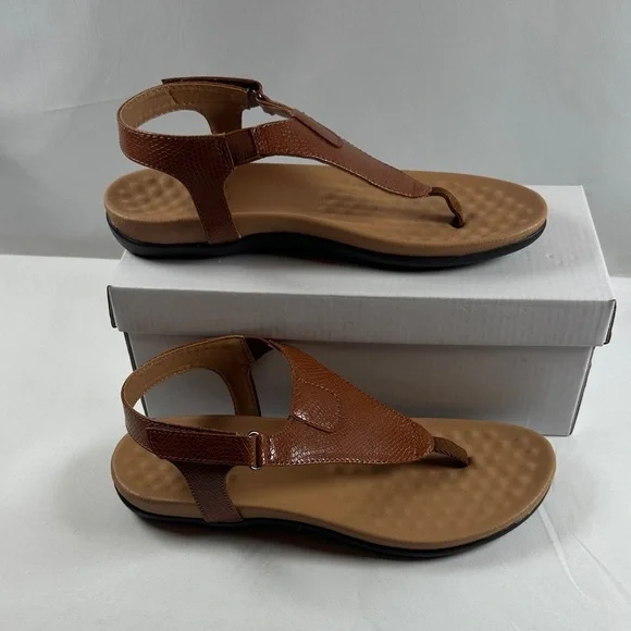 Women’s Brown Comfort T-Strap Sandals Soft Footbed Slip-On Thong Shoes Size 38 - Picture 2 of 8